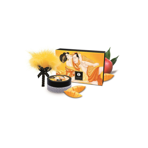 Mini Coffret poudre corporelle mangue et plumeau assorti 